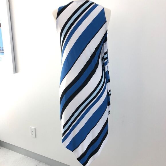 Draper’s & Damon’s Asymmetric Diagonal Stripe Waterfall Jersey Dress in Blue - Picture 3 of 7